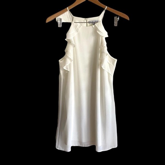 Naked Zebra H&M ivory ruffle trim mini‎ shift slip dress sz M medium - Picture 1 of 6